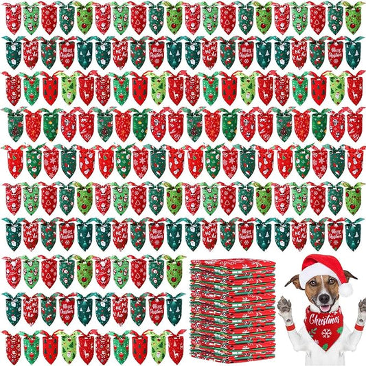 Preboun 200 Pcs Christmas Dog Bandanas Bulk Xmas Red and Green Bandanas for Dogs Triangle Kerchief Bibs Scarf Set for Pet Christmas Costume Photo Props Accessories Pet Shops, 25 Styles