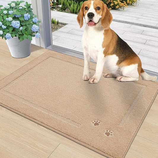 BEQHAUSE Dog Door Mat for Muddy Paws 24"x36" Dirt Trapper Absorbent Doormat Non Slip Entryway Rugs Washable Stain Resistant Welcome Floor Mat Soft Low-Profile for Front Back Door, Beige