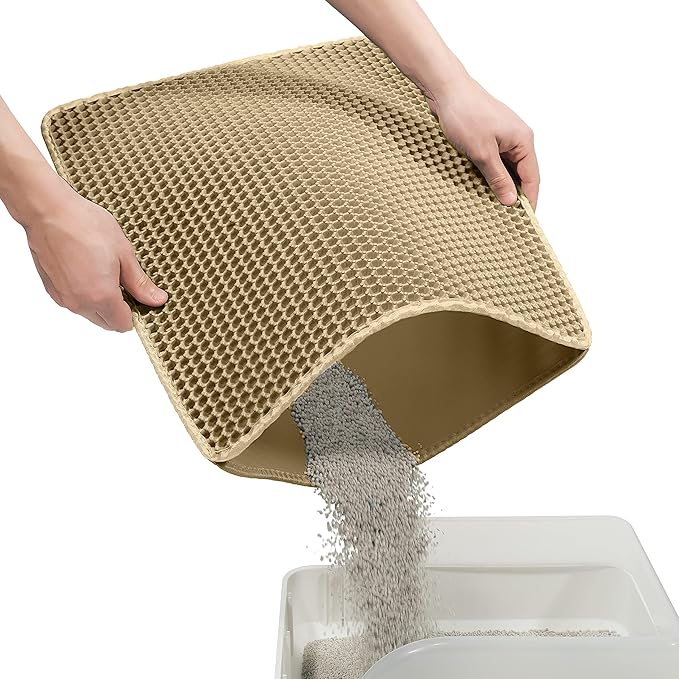 Cat Litter Mat Cat Litter Trapping Mat, 20 x 16 inch Honeycomb Double Layer Design, Urine and Water Proof Material, Scatter Control, Less Waste, Easier to Clean, Washable yellow