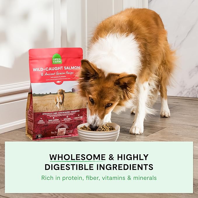 Open Farm, Ancient Grains Dry Dog Food, Protein-Rich & Nutrient Dense, 90% Animal Protein Mixed with Non-GMO Fruits, Veggies and Superfoods, New Zealand Venison Recipe, 4lb Bag