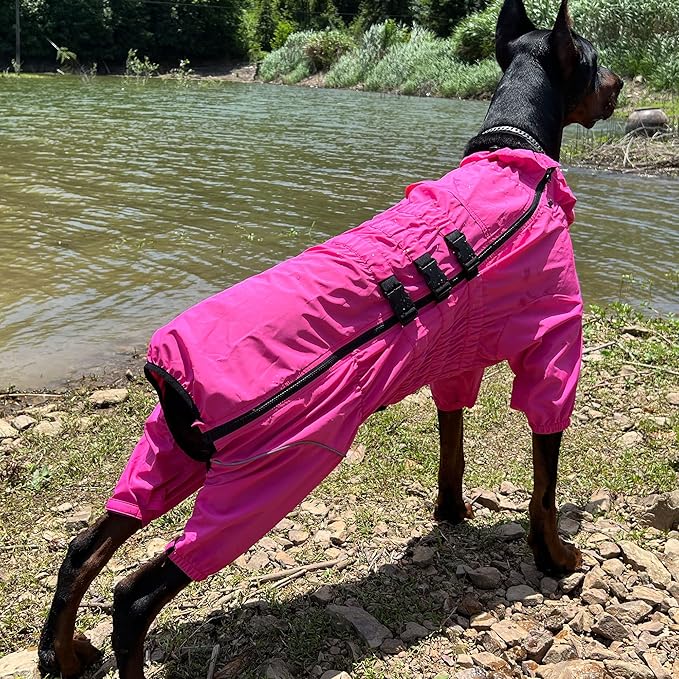 Dogs Waterproof Jacket, Lightweight Waterproof Jacket Reflective Safety Dog Raincoat Windproof Snow-Proof Dog Vest for Small Medium Large Dogs Rosered XXXL