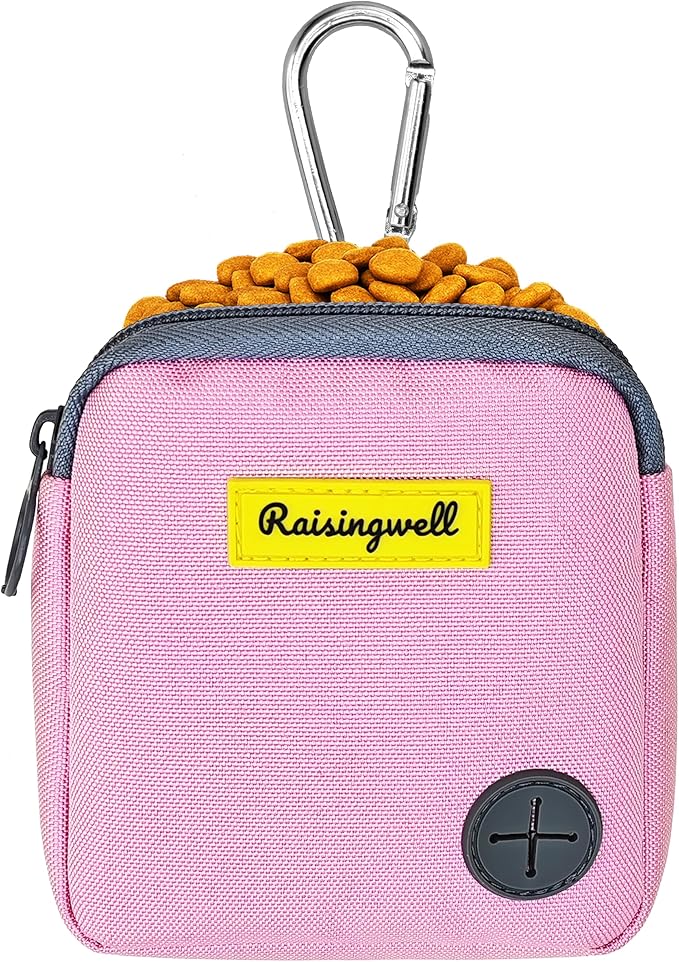 Dog Treat Pouch for Pet Walking and Training with Clicker Poop Bags Small Fanny Zipper Pack Holder for Puppy Snack Dispenser Kit for Leash and Outdoor Use (Pink)