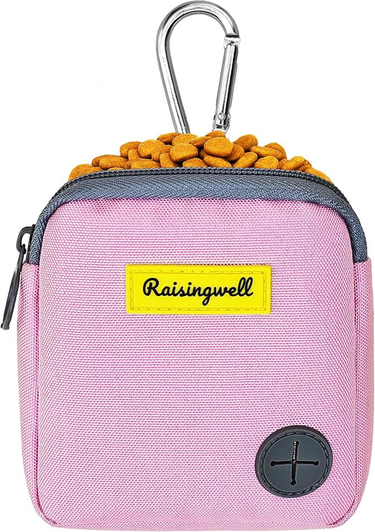 Dog Treat Pouch for Pet Walking and Training with Clicker Poop Bags Small Fanny Zipper Pack Holder for Puppy Snack Dispenser Kit for Leash and Outdoor Use (Pink)