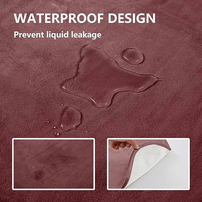 Waterproof Dog Blankets, Washable Pee Proof Pet Blanket for Couch, Soft Reversible Puppy Throw Furniture Protector Cover for Bed Sofa-68"x82",Burgundy Red+Cream