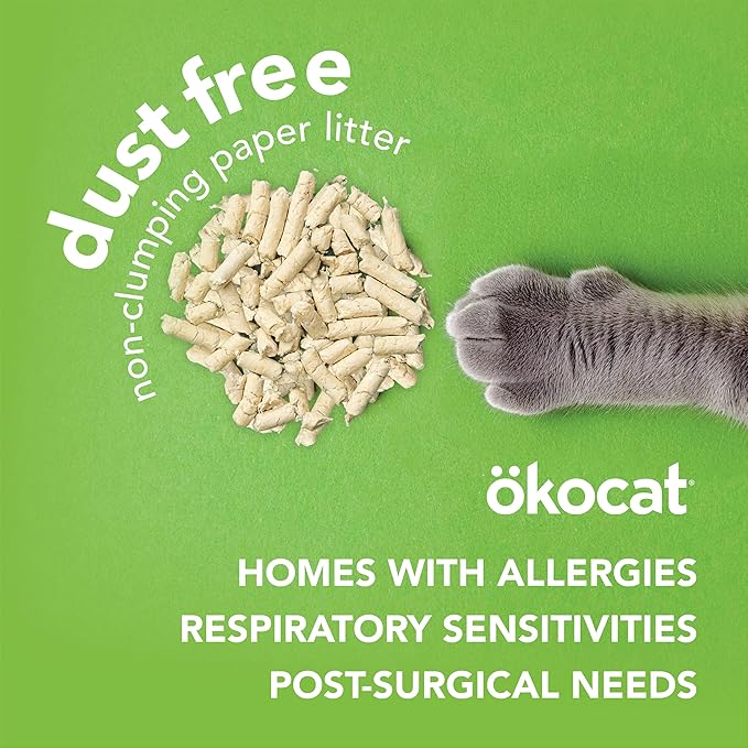 ökocat Dust Free Non-Clumping Paper Pellet Cat Litter, Unscented, 11.7 pounds - Natural Ingredients, Controls Odor, Dust Free, Great for Homes with Allergies, Postsurgical Needs