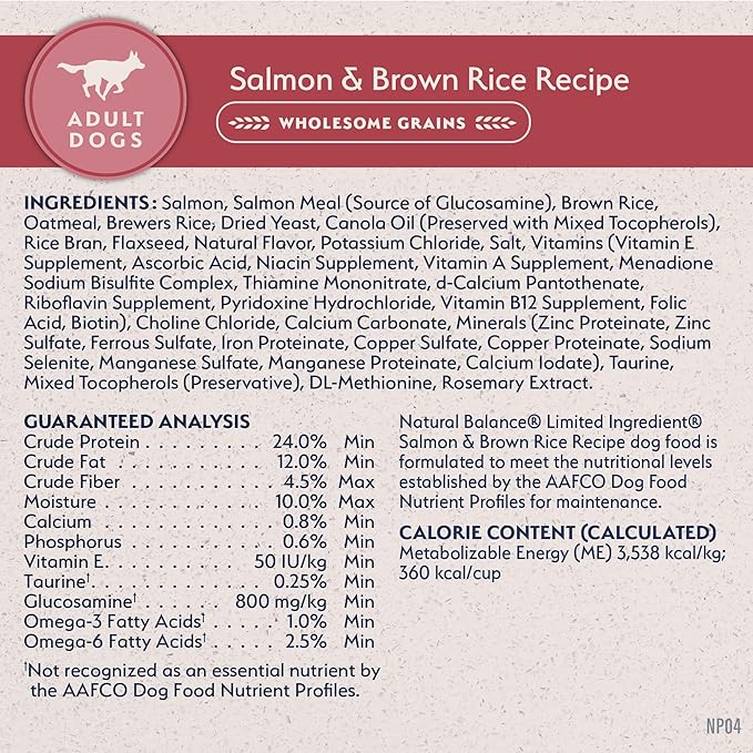 Natural Balance Limited Ingredient Adult Dry Dog Food with Healthy Grains, Salmon & Brown Rice Recipe, 24 Pound (Pack of 1)