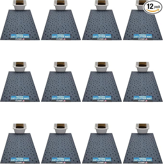 Drymate 12-Pack XL Original Cat Litter Mat, Contains Mess from Box, Protects Floors, Urine-Proof, Machine Washable, Soft on Kitty Paws, Absorbent, Waterproof (USA Made) (28”x36”)(GreyStripePaw)