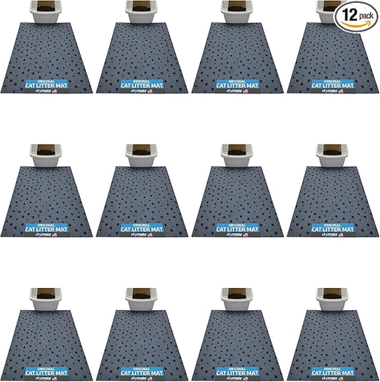 Drymate 12-Pack XL Original Cat Litter Mat, Contains Mess from Box, Protects Floors, Urine-Proof, Machine Washable, Soft on Kitty Paws, Absorbent, Waterproof (USA Made) (28”x36”)(GreyStripePaw)