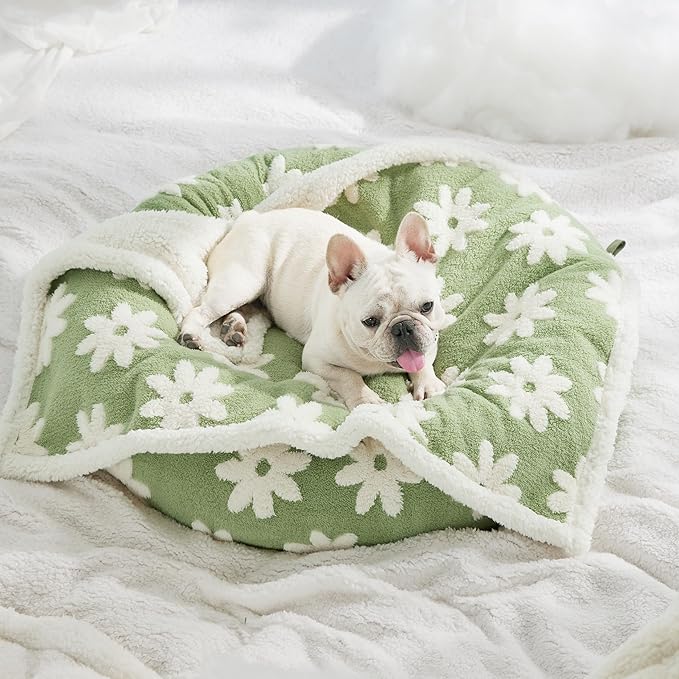 Lesure Waterproof Dog Blanket for Medium Dogs - Washable Double Sided Dog Blankets with Warm Jacquard Shag and Soft Sherpa Fleece, Pet Cat Blanket for Couch Protection, 3D Textured Cloud, Green