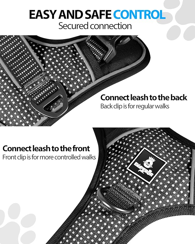Emperor Pets Reflective Dog Harness Small Sized Dog - No Pull Dog Harness with 2 Leash Clips, Premium Oxford Soft Padded Puppy Harness, No Choke Design Harness Small Size Dog (S, Black)