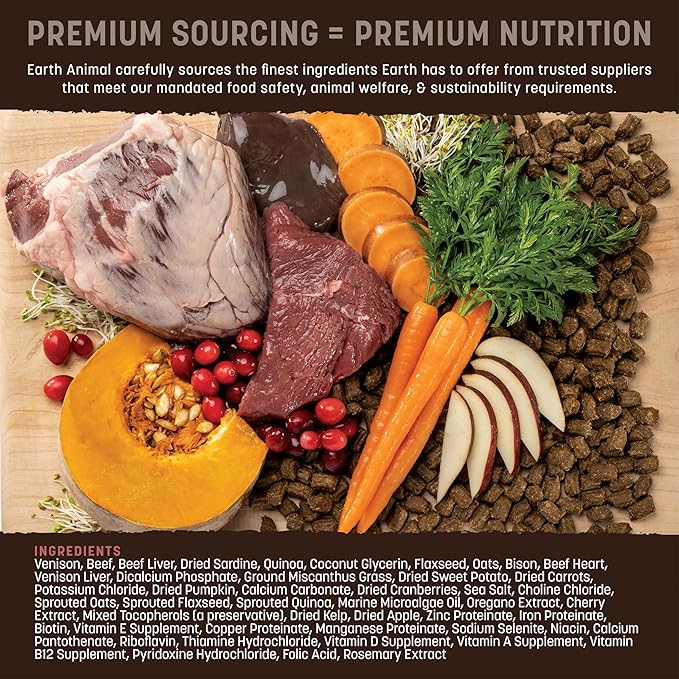 Earth Animal Wisdom Air Dried Dog Food | From The Land Recipe Premium Natural Dog Food | Venison, Beef, Bison | All Breeds & Ages | Made in The USA | 2 Pound Bag
