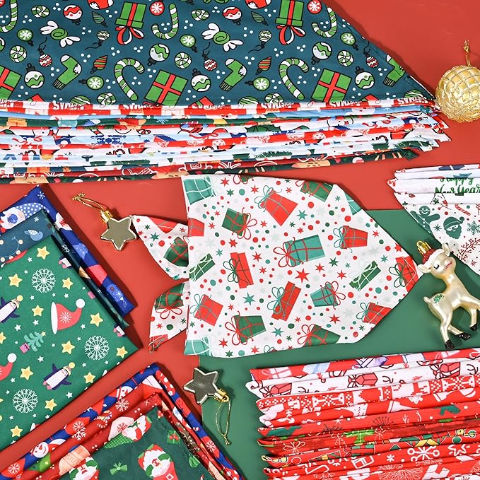 200 Pcs Christmas Dog Bandanas Bulk Xmas Pet Scarves Winter Adjustable Bibs for X-M-L Dogs Washable Holiday Puppy Kerchief for Groomers Shelters