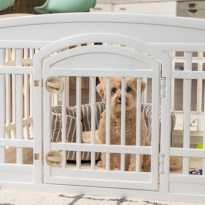 IRIS USA 24" 6-Panel Dog Playpen with Door, 61 x 61 x 24, Puppy Playpen, Dog Play Pen Indoors, Pet Fence, Puppies/Small Dogs, White