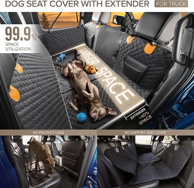 SHARLOVY XL Truck Back Seat Extender for Dogs, Large Hard Bottom Dog Car Seat Cover for Back Seat, Heavy Duty Dog Car Hammock, Waterproof Pet Seat Covers for Trucks, F150, Ram1500 and Large SUV