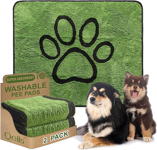 Qeils Reusable Dog Pee Pads, 2 Pack Super Absorbent & Leakproof Washable Puppy Pads with Soft Green Top Layer, for Potty Training, Crates, Couch, Car Seats & Pet Beds, 36"x 41"