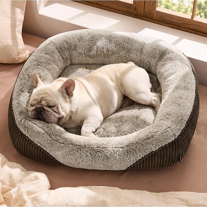 Bedsure Washable Dog Bed Medium Size Dog - Rectangle Fluffy Plush Big Pet Bed, Corduroy Fleece and Nonskid Bottom,30x24x8inches,Suitable for Pet Up to 35lbs,Brown