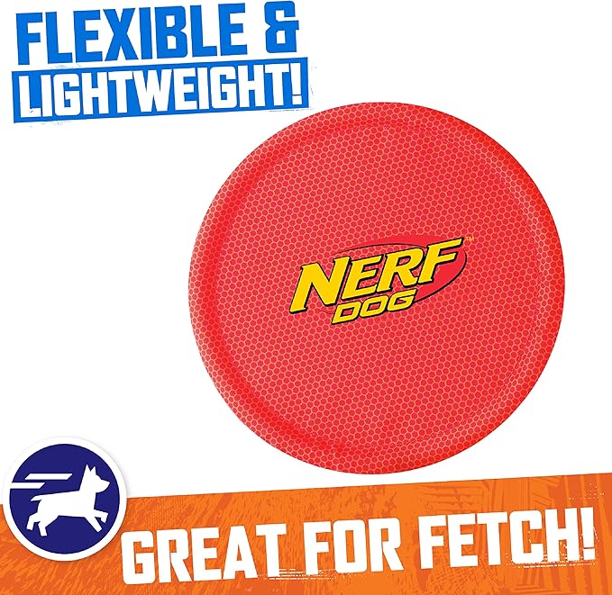 Nerf Dog Nylon Flyer Dog Toy, Flying Disc, Lightweight, Durable and Water Resistant, Great for Beach and Pool, 9 inch diameter, for Medium/Large Breeds, Single Unit, Red
