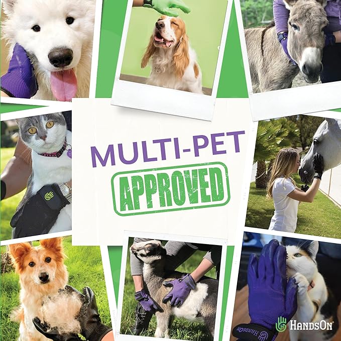 Handson Pet Grooming Gloves - #1 Ranked, Award-Winning Cat, Dog & Horse Hair Remover Gloves - Bathing, Shedding & Massaging Tool - Gentle Brush for Long & Short Fur (2 Pairs, Green, Medium)