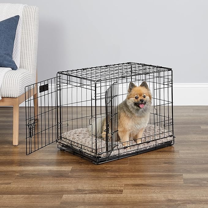 MidWest Homes for Pets 24-Inch Two-Door iCrate Folding Dog Crate with Divider Panel, Leak-Proof Tray & Secure Latches – Metal Wire Kennel for Small Breeds – Portable, Durable & Easy to Assemble