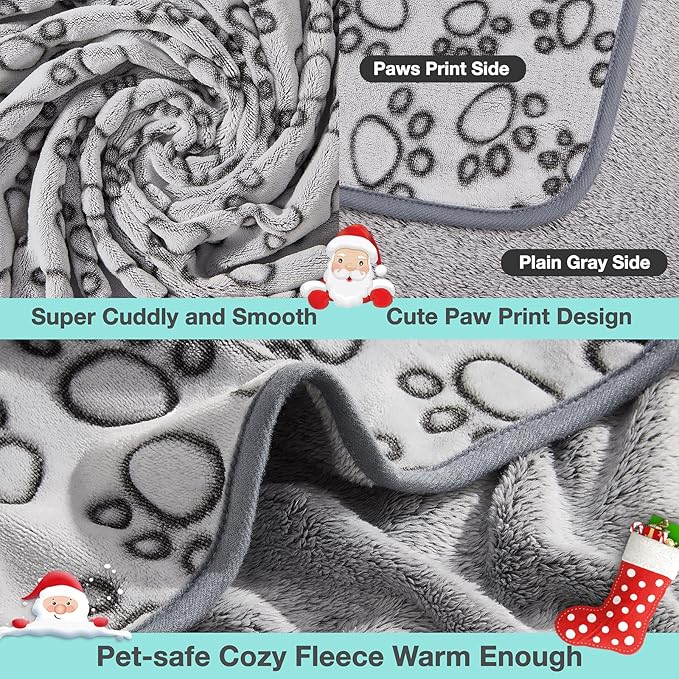 Stuffed Premium Soft Dog Blanket, with Flannel Grey Cute Paw Print, 43 * 66 inches, Cat Blanket Puppy Supplies Dog Products Stuff Essentials