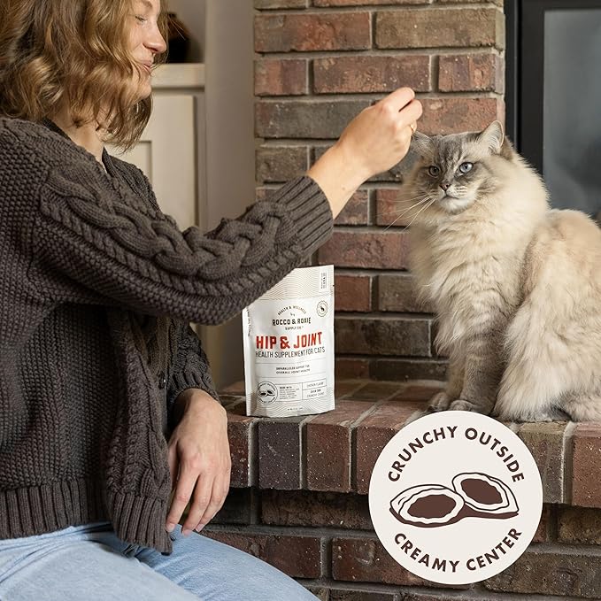 Rocco & Roxie Senior Cat Hip & Joint Supplements - Chicken Flavored Glucosamine Joint Supplement for Cats, Cat Arthritis Pain Relief, with Green Lipped Mussel, Made in USA, Over 300 Crunchy Chews