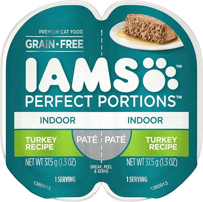 Iams Grain-Free Perfect Portions Indoor Pate` Turkey Recipe (4-Trays = 8 Individual Servings) (Net Wt 1.3 Oz Each)