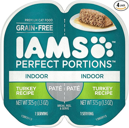 Iams Grain-Free Perfect Portions Indoor Pate` Turkey Recipe (4-Trays = 8 Individual Servings) (Net Wt 1.3 Oz Each)
