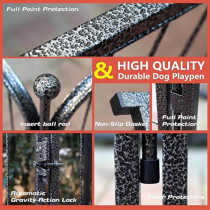 Dog Playpen,32/40/45 Inch Height in Heavy Duty, Folding Indoor Outdoor Anti-Rust Dog Exercise Fence, Portable Pet Playpen with Door for Large Medium Small Dogs and Pet (8 Panels, 32 Inch) Silver
