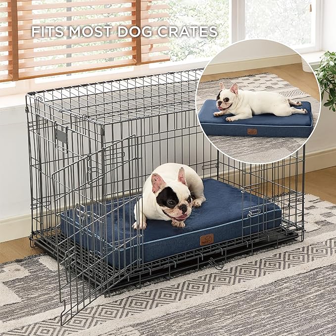 Bedsure Memory Foam Dog Bed Medium Size Dogs- Orthopedic Pet Beds for Crate with Removable Washable Cover and Nonskid Bottom - Plush Flannel Fleece Top Pet Mat, Navy