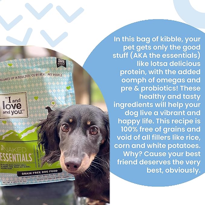 I and love and you Naked Essentials Dry Dog Food - Chicken + Duck - High Protein, Real Meat, No Fillers, Prebiotics + Probiotics, 23lb Bag
