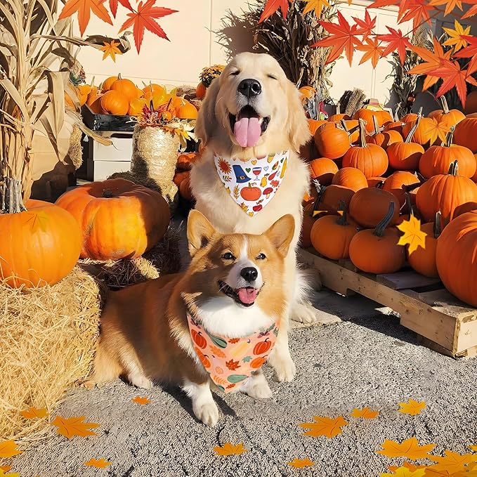 200 Pcs Fall Dog Bandanas Bulk Thanksgiving Pet Scarves Autumn Adjustable Bibs for X-M-L Dogs Washable Holiday Puppy Kerchief for Groomers Shelters