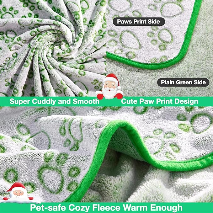 Green Soft Puppy Blanket, with Flannel Green Cute Paw Print, 24 * 32 inches, Cat Blanket Puppy Pads Supplies Dog Products Stuff Essentials