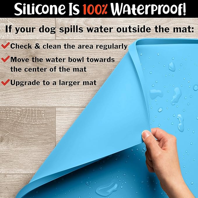 DogBuddy Dog Food Mat – Waterproof Dog Bowl Mat for Food and Water, Silicone Pet Feeding Mats for Floors, Non-Slip Placemat with High Edges for Dogs Bowls, Puppy Essentials (Small: 19"x12", Maya)