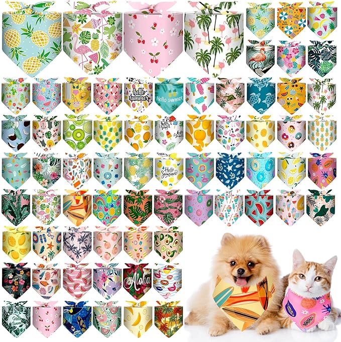 Reginary 72 Pack Summer Bandanas - Triangle Scarf Bibs for Dogs - Adjustable Dog Bandana for Pet Costume Accessories (Classic)