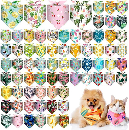 Reginary 72 Pack Summer Bandanas - Triangle Scarf Bibs for Dogs - Adjustable Dog Bandana for Pet Costume Accessories (Classic)