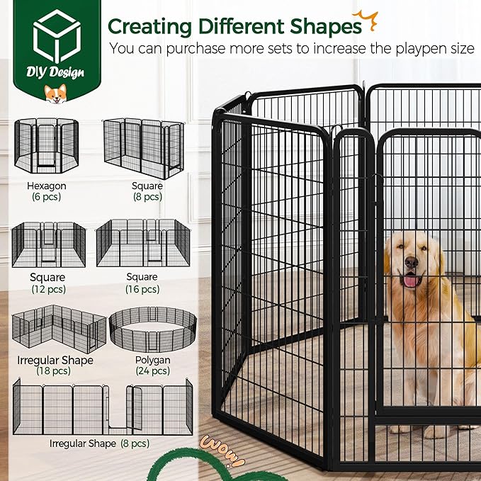 Yaheetech Dog Playpen Outdoor, 47 inch 16 Panels Dog Pen Indoor Heavy Duty Puppy Exercise Pen Metal Pet Fence for RV Camping/Yard/Garden