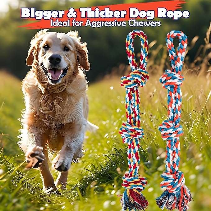 Dog Rope Toys for Aggressive Chewers, Nearly Indestructible Dog Toys Set for Large/Medium Dogs, Heavy Duty Natural Cotton Rope Chew Toy for Teething, Tug Toy 9 Pack