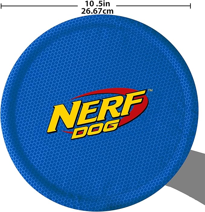 Nerf Dog Nylon Flyer Dog Toy, Flying Disc, Lightweight, Durable and Water Resistant, Great for Beach and Pool, 9 inch diameter, for Medium/Large Breeds, Single Unit, Blue