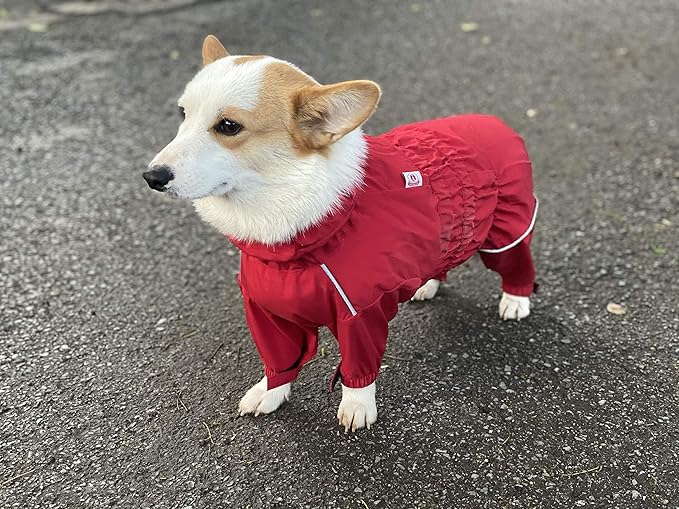 Dogs Waterproof Jacket, Lightweight Waterproof Jacket Reflective Safety Dog Raincoat Windproof Snow-Proof Dog Vest for Small Medium Large Dogs Corgis Dachshund Red D-S