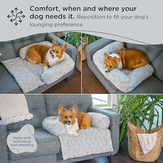 Best Friends by Sheri Calming Dog Blanket with Supportive Bolster, Machine Washable Faux Fur Pet Throw, Gray, Medium