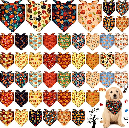 Sanwuta 48 Pcs Dog Bandanas Bulk Pet Bibs Colorful Scarf Pet Bandanas Handkerchief Scarf Breed Accessories for Small Medium Large Dogs Girl Boy Adjustable Puppy Bandana Breed Bib (Thanksgiving)