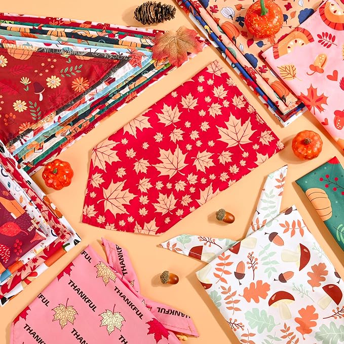 200 Pcs Fall Dog Bandanas Bulk Thanksgiving Pet Scarves Autumn Adjustable Bibs for X-M-L Dogs Washable Holiday Puppy Kerchief for Groomers Shelters