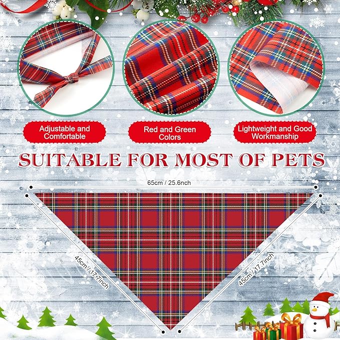 Weewooday 50 Pcs Christmas Dog Bandanas Bulk Xmas Red Buffalo Plaid Bandanas for Dogs Soft Bibs Adjustable Triangle Scarf for Small Medium Large Pets Costume (25.6 x 17.7 x 17.7 Inch)