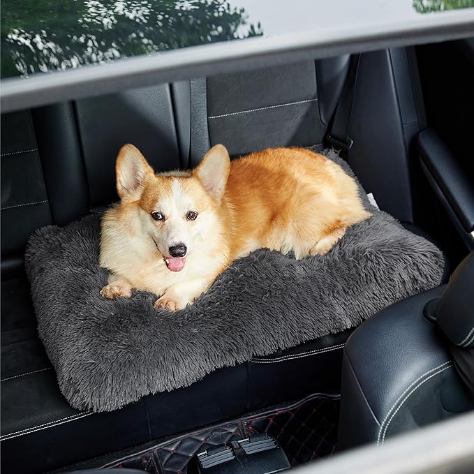 Bedsure Washable Medium Dog Bed for Crate, Plush Calming Dog Crate Mat, Fluffy Pet Bed for Medium Sized Dogs, Plush Soft Comfort Sleeping Mat for Puppy, Anti-Slip Pet Kennel Pad, 29" x 21", Dark Grey