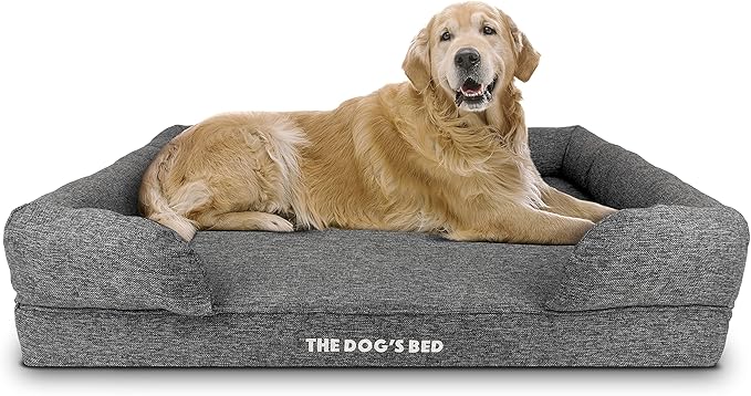 The Dog’s Bed, XL Grey Poly-Linen, Memory Foam, Pain Relief: Arthritis, Hip & Elbow Dysplasia, Post Surgery, Lameness, Supportive, Calming, Waterproof Washable Cover