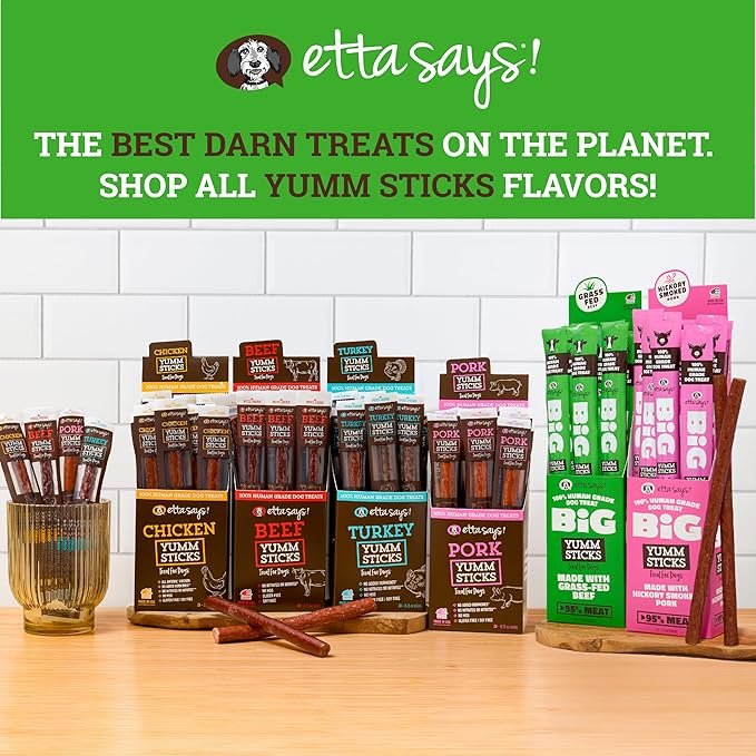 etta says! Big Yumm Sticks - Real Meat Beef Dog Jerky Treats - Human Grade - Made in The USA (24 Count Pack of 1)