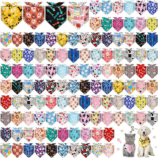 Amylove 120 Pcs Halloween Dog Bandanas Bulk Thanksgiving Day Holiday Triangle Dog Pack Puppy Kerchief Bandana Adjustable Pet Scarf for Pet Cat Costume Accessories Decor(Cartoon)