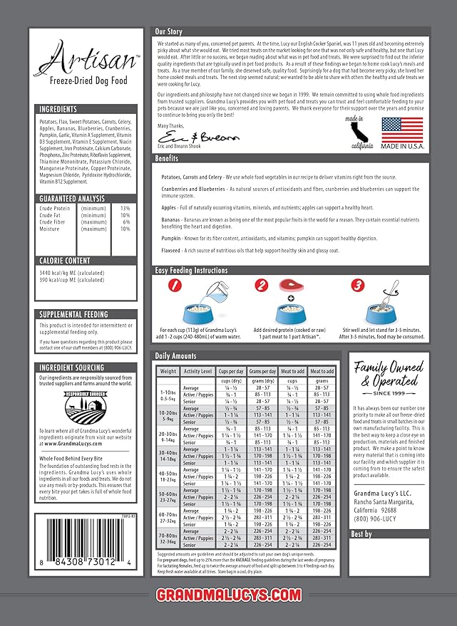 Grandma Lucy's Artisan Pre-Mix Dog Food, Grain Free and Freeze-Dried - 8Lb Bag