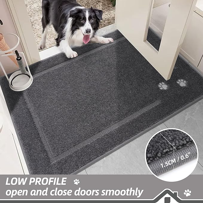 BEQHAUSE Dog Door Mat for Muddy Paws 20"x32" Dirt Trapper Absorbent Doormat Non Slip Entryway Rugs Washable Stain Resistant Welcome Floor Mat Soft Low-Profile for Front Back Door, Dark Grey