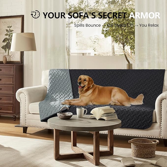 gogobunny 100% Double Sided Waterproof Dog Blanket Soft Pet Bed Cover Reversible Protect Furniture Couch Sofa Car for Puppy Cat (Dark Charcoal/Light Charcoal, 82x82 Inch (Pack of 1))